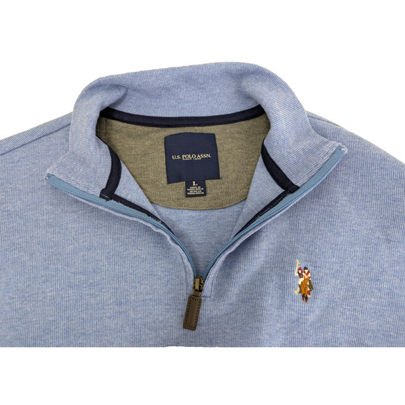 Men's US Polo Assn 1/4 Zip Pullover Blue Large Long Sleeve Sweater - Picture 5 of 10